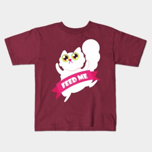 Feed Me White Fluffy Cat Kids T-Shirt